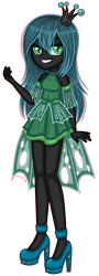 Size: 680x1890 | Tagged: safe, artist:fantarianna, queen chrysalis, equestria girls, g4, clothes, crown, dress, equestria girls-ified, eyelashes, female, grin, high heels, jewelry, regalia, shoes, simple background, smiling, solo, transparent background, younger