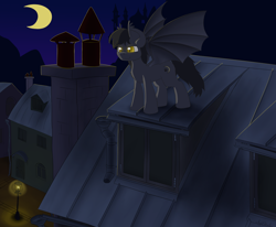 Size: 3000x2474 | Tagged: safe, artist:agent-diego, oc, oc only, oc:setax, bat pony, canterlot castle, high res, lamppost, male, moon, mountain, night, roof, window