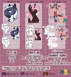 Size: 2160x2348 | Tagged: safe, artist:mokiro, oc, alicorn, pegasus, pony, unicorn, advertisement, commission info, commission prices, commissions open, high res
