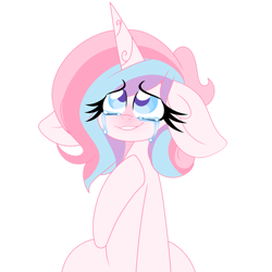 Size: 1280x1280 | Tagged: safe, artist:ladylullabystar, oc, oc only, oc:lullaby star, pony, unicorn, crying, female, floppy ears, mare, simple background, solo, tears of joy, transparent background