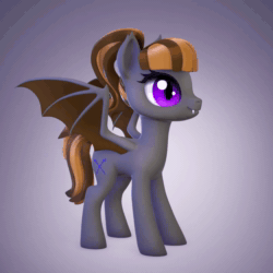 Size: 1000x1000 | Tagged: safe, artist:takibex, oc, oc only, oc:mythic dawn, bat pony, pony, 3d, animated, bat pony oc, bat wings, butt, commission, fangs, featureless crotch, female, gray background, hairband, mare, no sound, perfect loop, plot, ponytail, simple background, solo, turnaround, webm, wings, ych result