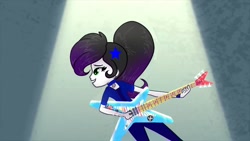 Size: 1280x720 | Tagged: safe, artist:teonnakatztkgs, edit, edited screencap, screencap, oc, oc only, equestria girls, g4, base used, clothes, electric guitar, female, guitar, musical instrument, smiling, solo
