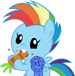 Size: 2975x3000 | Tagged: safe, artist:cloudy glow, rainbow dash, pegasus, pony, g4, parental glideance, season 7, .ai available, baby, baby dash, baby pony, carrot, cute, dashabetes, eating, female, filly, filly rainbow dash, food, herbivore, high res, simple background, transparent background, vector, younger