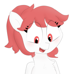 Size: 1329x1329 | Tagged: safe, artist:cherro, oc, oc only, oc:high diving, pony, blushing, bust, chest fluff, eye clipping through hair, eyebrows, eyebrows visible through hair, open mouth, red eyes, red mane, simple background, solo, transparent background