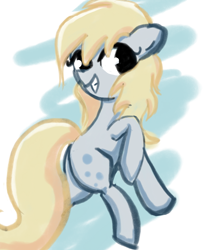 Size: 1818x2170 | Tagged: safe, artist:solid shrimp, derpy hooves, earth pony, pony, g4, abstract background, butt, female, grin, hooves, plot, race swap, smiling, solo, tail