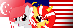 Size: 1920x728 | Tagged: safe, artist:jxst-bleo, oc, pony, duo, malaysia, nation ponies, ponified, singapore