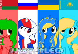 Size: 1084x758 | Tagged: safe, artist:jxst-bleo, oc, oc only, pony, belarus, kazakhstan, nation ponies, ponified, russia, ukraine