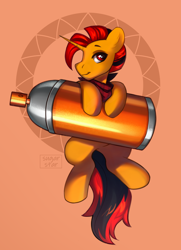 Size: 2258x3111 | Tagged: safe, artist:sugarstar, oc, oc only, oc:selest light, pony, unicorn, eyes open, high res, horn, looking at you, male, male oc, pony oc, red eyes, smiling, smiling at you, solo, spray can, stallion, stallion oc, unicorn oc