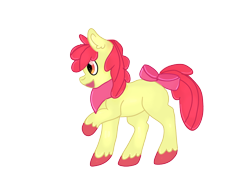 Size: 1600x1200 | Tagged: safe, artist:warriorcatsgeek, apple bloom, earth pony, pony, g4, ear fluff, female, full body, hooves, mare, neckerchief, older, older apple bloom, open mouth, open smile, orange eyes, profile, raised hoof, red mane, red tail, side view, simple background, smiling, solo, standing, tail, transparent background, unshorn fetlocks