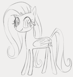 Size: 577x607 | Tagged: safe, artist:dotkwa, fluttershy, pegasus, pony, g4, female, gray background, grayscale, mare, monochrome, simple background, sketch, smiling, solo