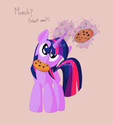 Size: 1385x1523 | Tagged: safe, artist:aragón, twilight sparkle, pony, unicorn, g4, cookie, female, filly, filly twilight sparkle, foal, food, levitation, looking at you, magic, mouth hold, open mouth, simple background, solo, telekinesis, unicorn twilight, younger