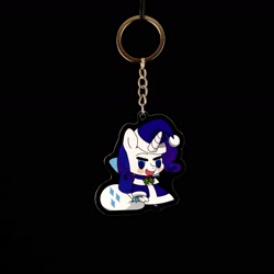 Size: 1666x1665 | Tagged: safe, artist:dimanizma, artist:shop4geek, rarity, pony, unicorn, g4, acrylic plastic, anime, bag, charm, chibi, christmas, clothes, costume, cute, fate/stay night, female, filly, foal, handmade, happy new year, hat, hearth's warming eve, holiday, horn, irl, keychain, merchandise, padoru, photo, santa costume, santa hat, simple background, solo