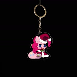 Size: 1666x1665 | Tagged: safe, artist:dimanizma, artist:shop4geek, pinkie pie, earth pony, pony, g4, acrylic plastic, anime, bag, charm, chibi, christmas, clothes, costume, cute, fate/stay night, female, filly, foal, handmade, happy new year, hat, hearth's warming eve, holiday, irl, keychain, merchandise, padoru, party, photo, santa costume, santa hat, simple background, solo