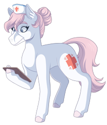 Size: 2400x2800 | Tagged: safe, artist:monnarcha, nurse redheart, earth pony, pony, g4, clipboard, ear fluff, eyebrows, eyebrows visible through hair, eyelashes, female, full body, high res, hoof hold, hooves, mare, mask, simple background, solo, standing, tail, three quarter view, transparent background
