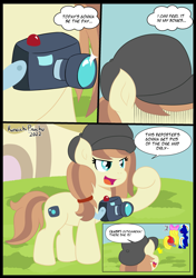 Size: 2039x2894 | Tagged: safe, artist:kunoichipikachu, oc, oc:cuteamena, oc:electric blue, unnamed oc, pony, camera, clothes, comic, commission, electricute, hat, high res, paparazzi, ponyville, scheming, skirt, thought bubble