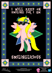 Size: 758x1054 | Tagged: safe, artist:strykarispeeder, part of a set, oc, oc only, oc:smiling hope, pegasus, pony, g4, bipedal, female, mare, smilinglicious, solo, sunglasses, twilightlicious