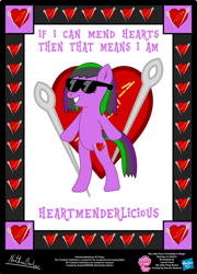 Size: 758x1054 | Tagged: safe, artist:strykarispeeder, part of a set, oc, oc only, oc:heartmender, earth pony, pony, g4, bipedal, female, heart menderlicious, mare, solo, sunglasses, twilightlicious