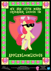 Size: 758x1054 | Tagged: safe, artist:strykarispeeder, part of a set, apple bloom, earth pony, pony, g4, apple bloomlicious, bipedal, female, filly, foal, solo, sunglasses, twilightlicious
