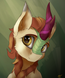 Size: 1800x2160 | Tagged: safe, artist:tenebrisnoctus, autumn blaze, kirin, g4, bust, female, mare, portrait, signature, simple background, smiling, solo