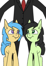 Size: 1000x1414 | Tagged: safe, artist:happy harvey, oc, oc:anon, oc:filly anon, oc:little league, earth pony, human, pony, clothes, colored pupils, ear fluff, earth pony oc, female, filly, foal, looking up, male, necktie, phone drawing, simple background, suit, transparent background