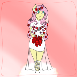 Size: 2048x2048 | Tagged: safe, artist:mintymelody, fluttershy, anthro, g4, bride, clothes, dress, high res, solo, wedding dress, wedding veil