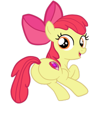Size: 943x1202 | Tagged: safe, artist:gmaplay, apple bloom, earth pony, pony, apple bloom's bow, bloom butt, bow, butt, female, filly, foal, full body, hair bow, hooves, looking at you, looking back, looking back at you, open mouth, open smile, plot, rear view, simple background, smiling, solo, tail, transparent background