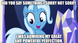 Size: 888x499 | Tagged: safe, artist:arcgaming91, edit, edited screencap, screencap, trixie, g4, caption, image macro, text, vain