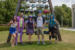 Size: 2560x1709 | Tagged: safe, flash sentry, queen chrysalis, rarity, spike, twilight sparkle, human, galacon, galacon 2019, g4, clothes, convention, converse, cosplay, costume, germany, hand on hip, irl, irl human, photo, shoes