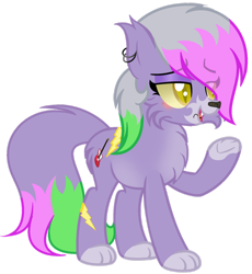 Size: 1280x1393 | Tagged: safe, artist:fmdama, earth pony, pony, wolf, wolf pony, butt fluff, cheek fluff, chest fluff, female, five nights at freddy's: security breach, ponified, raised hoof, roxanne wolf, simple background, solo, transparent background