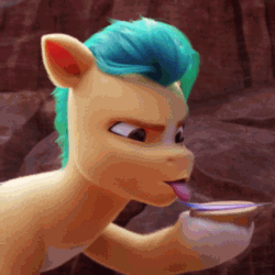 Size: 670x670 | Tagged: safe, screencap, hitch trailblazer, earth pony, pony, g5, my little pony: a new generation, spoiler:my little pony: a new generation, animated, cropped, feather, gif, licking, male, out of context, silly, solo, stallion, tongue out