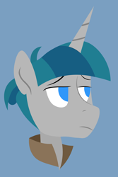 Size: 3288x4911 | Tagged: safe, artist:egor418, stygian, pony, unicorn, g4, absurd resolution, blue background, blue eyes, bust, frown, horn, lineless, male, no catchlights, no pupils, palindrome get, portrait, simple background, solo, stallion, stygian is not amused, two toned mane, unamused