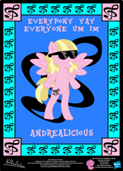 Size: 758x1054 | Tagged: safe, artist:strykarispeeder, oc, oc only, oc:andrea libman, pegasus, pony, g4, andrea libman, andrealicious, bipedal, female, mare, sunglasses, twilightlicious