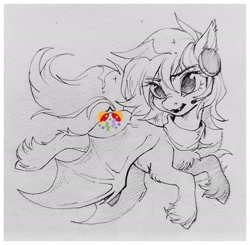 Size: 2048x2005 | Tagged: safe, artist:paipaishuaige, oc, oc only, bat pony, pony, chest fluff, flying, headphones, headset, high res, solo, spread wings, traditional art, unshorn fetlocks, wings