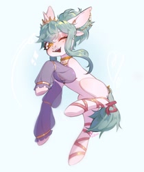 Size: 1718x2048 | Tagged: safe, artist:fedos, oc, oc only, pony, unicorn, clothes, detached sleeves, ear piercing, earring, happy, jewelry, looking at you, one eye closed, piercing, ribbon, see-through, smiling, solo, tiara, wink