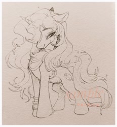 Size: 947x1024 | Tagged: safe, artist:paipaishuaige, oc, oc only, pony, unicorn, chest fluff, choker, lidded eyes, smiling, solo, traditional art