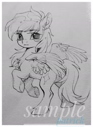 Size: 1499x2048 | Tagged: safe, artist:paipaishuaige, oc, oc only, pegasus, pony, chest fluff, commission, looking at you, looking back, looking back at you, solo, spread wings, traditional art, watermark, wings