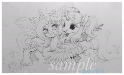 Size: 2171x1319 | Tagged: safe, artist:paipaishuaige, oc, oc only, alicorn, pony, chest fluff, commission, smiling, traditional art, unshorn fetlocks, watermark, wing ears, wings