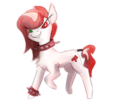 Size: 1736x1458 | Tagged: safe, artist:s410, oc, oc:ryd, pony, collar, female, heterochromia, mare, no pupils, ponified, return youtube dislike, simple background, solo, spiked collar, spiked wristband, tail, tail wrap, transparent background, wristband