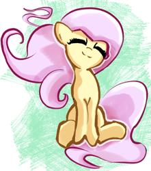 Size: 2111x2383 | Tagged: safe, artist:solid shrimp, fluttershy, pegasus, pony, g4, eyes closed, female, head tilt, high res, mare, sitting, smiling, solo, windswept mane