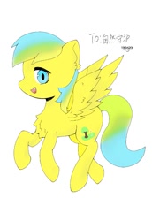 Size: 659x960 | Tagged: safe, artist:陌路, oc, oc:nature guard, pegasus, pony, chest fluff, flying, looking at you, smiling, solo