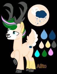 Size: 813x1048 | Tagged: safe, artist:teonnakatztkgs, oc, oc only, deer, pony, antlers, base used, black background, cloven hooves, reference sheet, simple background, solo