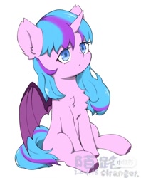 Size: 854x1078 | Tagged: safe, artist:陌路, oc, oc only, alicorn, bat pony, bat pony alicorn, pony, bat pony oc, bat wings, chest fluff, female, horn, sitting, solo, wings