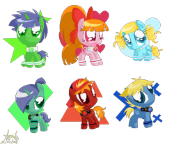 Size: 644x533 | Tagged: safe, artist:allyzarts, earth pony, pegasus, pony, unicorn, base used, blossom (powerpuff girls), boomer (powerpuff girls), brick (powerpuff girls), bubbles (powerpuff girls), butch (powerpuff girls), buttercup (powerpuff girls), colt, crossover, female, filly, foal, hyper blossom, jewelry, male, necklace, ponified, powered buttercup, powerpuff girls z, rolling bubbles, simple background, the powerpuff girls, the rowdyruff boys, transparent background