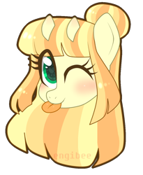 Size: 830x1010 | Tagged: safe, artist:kaikururu, oc, oc only, earth pony, pony, :p, blushing, bust, earth pony oc, eye clipping through hair, eyelashes, female, mare, simple background, solo, tongue out, transparent background