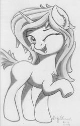 Size: 2380x3739 | Tagged: safe, artist:itchystomach, izzy moonbow, pony, unicorn, g5, my little pony: a new generation, cute, female, high res, izzybetes, mare, missing cutie mark, pencil drawing, raised hoof, solo, traditional art, underhoof