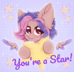 Size: 1080x1058 | Tagged: safe, artist:saltyvity, oc, pegasus, pony, blue background, blushing, commission, cute, red eyes, simple background, solo, sparkles, stars