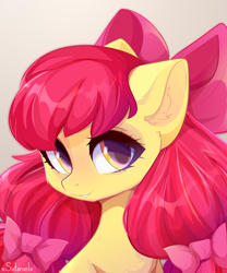 Size: 4000x4800 | Tagged: safe, artist:xsatanielx, apple bloom, earth pony, pony, g4, absurd resolution, adorabloom, apple bloom's bow, bow, cute, ear fluff, female, filly, foal, hair bow, looking at you, smiling, solo, weapons-grade cute