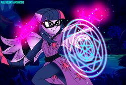 Size: 1280x864 | Tagged: safe, artist:dncsamsonart, sci-twi, twilight sparkle, equestria girls, g4, female, glasses, glowing hands, magic, magic circle, ponied up, solo