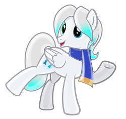 Size: 2344x2204 | Tagged: safe, artist:andrevus, oc, oc only, oc:cold front, latex pony, original species, pegasus, pony, clothes, folded wings, full body, gradient mane, gradient tail, heterochromia, high res, hooves, latex, male, open mouth, open smile, pegasus oc, raised hoof, raised leg, rubber, scarf, simple background, smiling, solo, stallion, standing on two hooves, tail, transparent background, wings