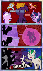 Size: 1920x3169 | Tagged: safe, artist:alexdti, starlight glimmer, twilight sparkle, oc, oc:aqua lux, oc:dark purple, oc:purple creativity, oc:star logic, oc:warm focus, alicorn, pegasus, pony, unicorn, comic:quest for friendship, g4, comic, crying, dialogue, ears back, eyes closed, female, female to male, folded wings, glasses, glowing, glowing horn, gritted teeth, high res, hooves, horn, looking at someone, magic, male, mare, nose in the air, onomatopoeia, open mouth, pegasus oc, purple eyes, raised hoof, rule 63, shoulder angel, shoulder devil, shrunken pupils, speech bubble, spread wings, stallion, teary eyes, transformation, transgender transformation, twilight sparkle (alicorn), two toned mane, underhoof, unicorn oc, wall of tags, wavy mouth, wings, yelling